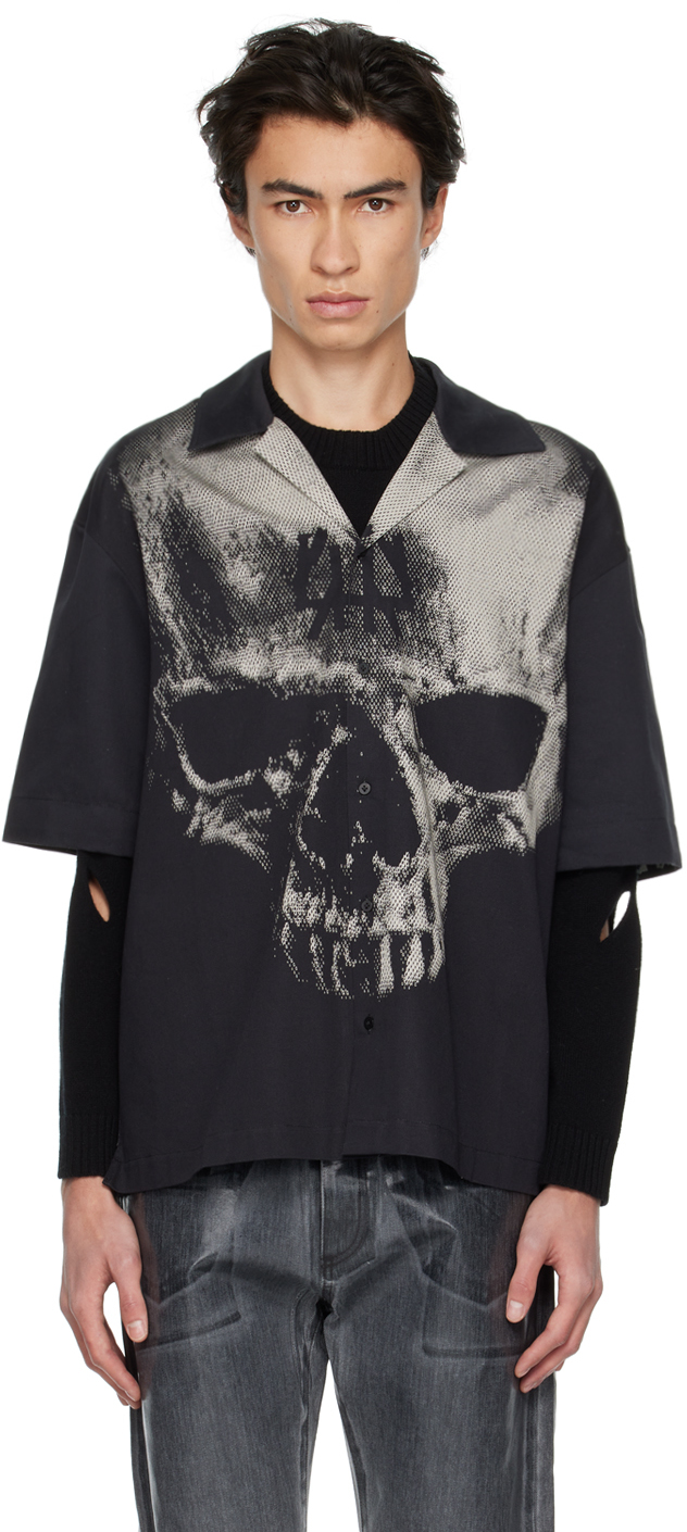 44 LABEL GROUP BLACK BOWLING BIG SKULL SHIRT