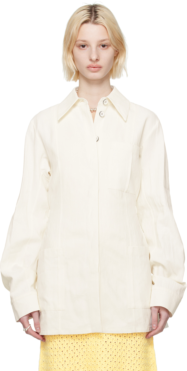 White Pointed Collar Jacket by Jil Sander on Sale