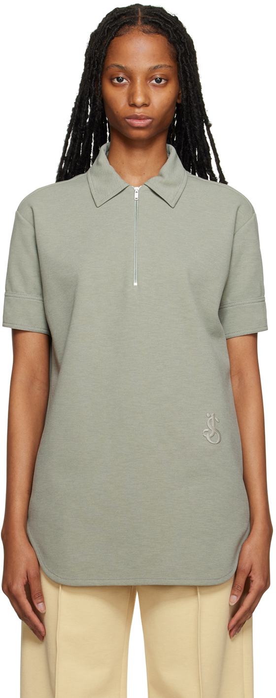 JIL SANDER GREEN EMBROIDERED POLO
