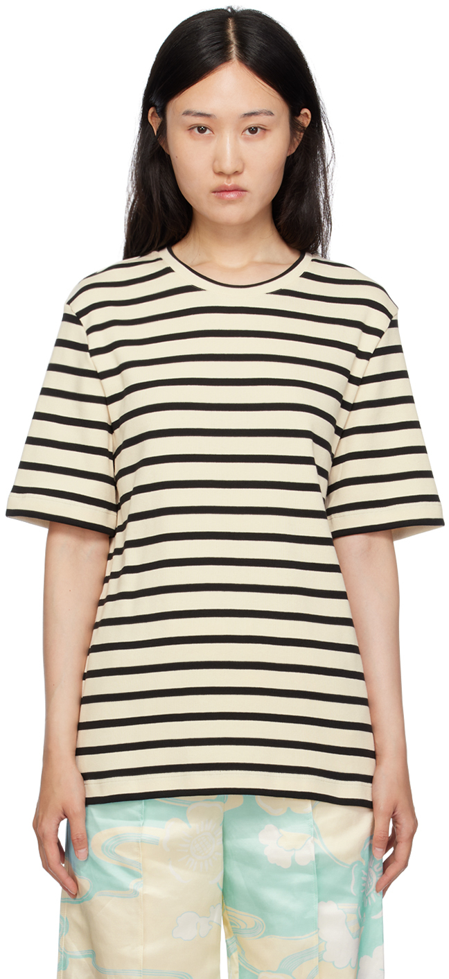 Jil Sander Black And White Knitted Striped T-shirt In Cotton Woman In 080 Open Grey