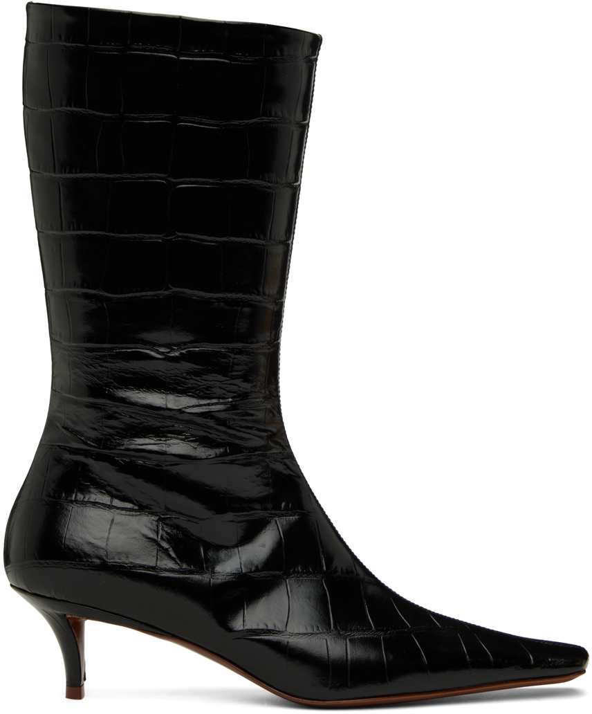 Black Croc-Embossed Boots
