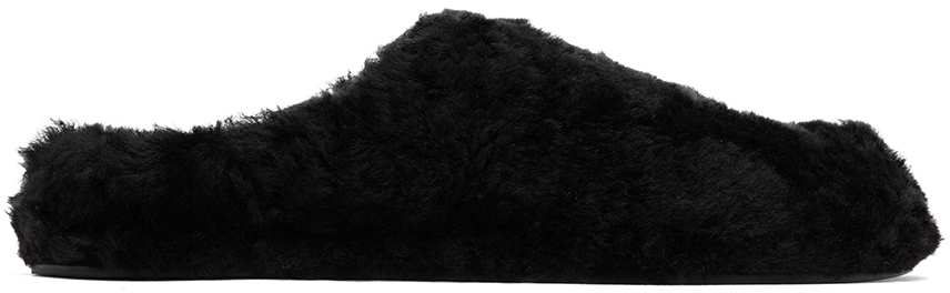 Jil Sander Black Shearling Slippers In 001 Black