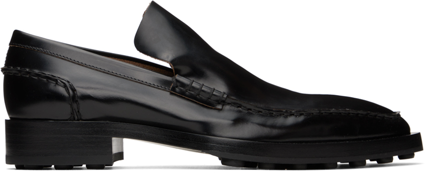 Shop Jil Sander Black Leather Loafers In 001 Black
