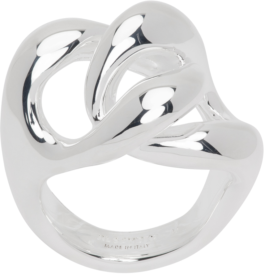 Jil Sander Silver Curb Chain Ring In 4001 - French Blue