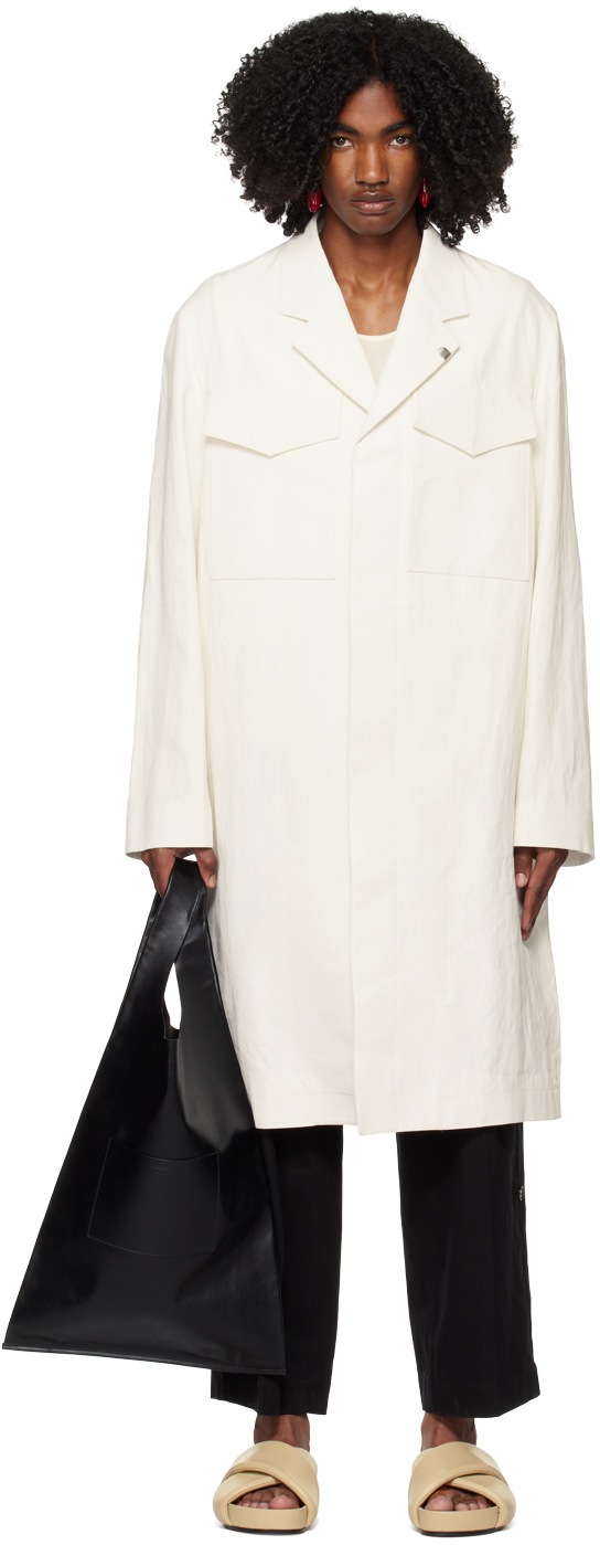 Jil Sander Off-white Flap Pocket Coat In 104 - Coconut