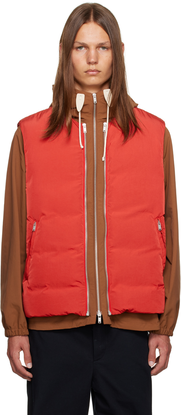 Jil Sander Brown & Red Jacket & Down Vest Set In 621 - 621 + 224
