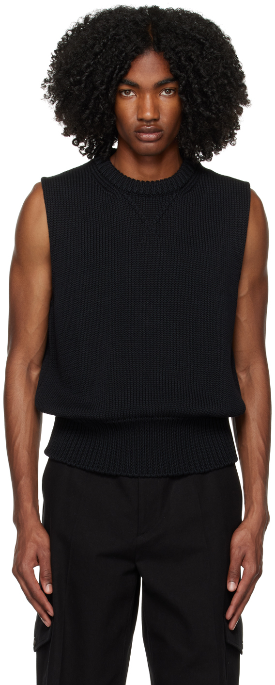 Jil Sander Black Cotton Knitted Vest Top