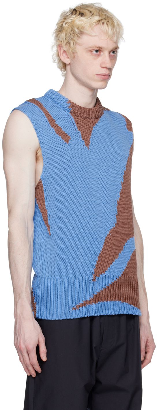 Shop Jil Sander Blue Intarsia Vest In 979 - Open Brown