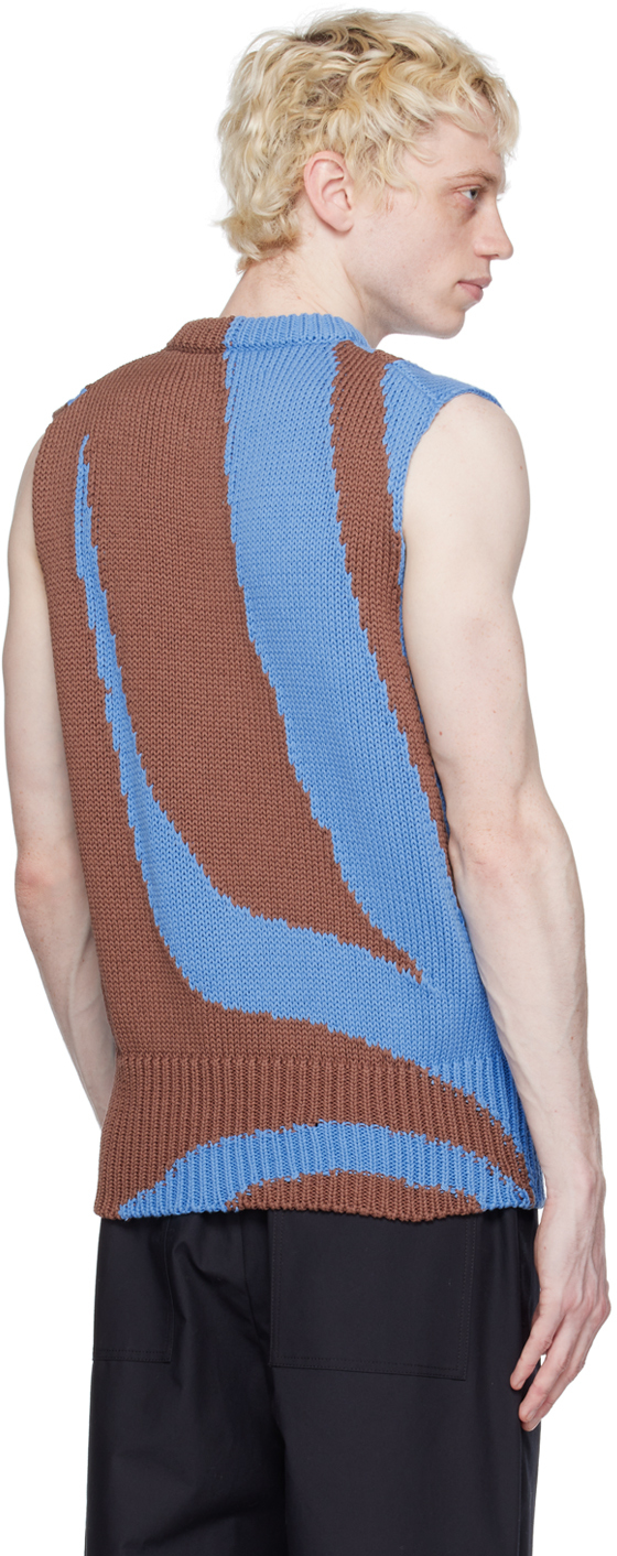 Shop Jil Sander Blue Intarsia Vest In 979 - Open Brown