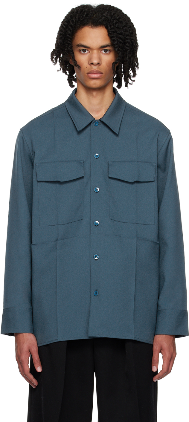 Jil Sander Blue Flap Pocket Shirt In 411 - Marine