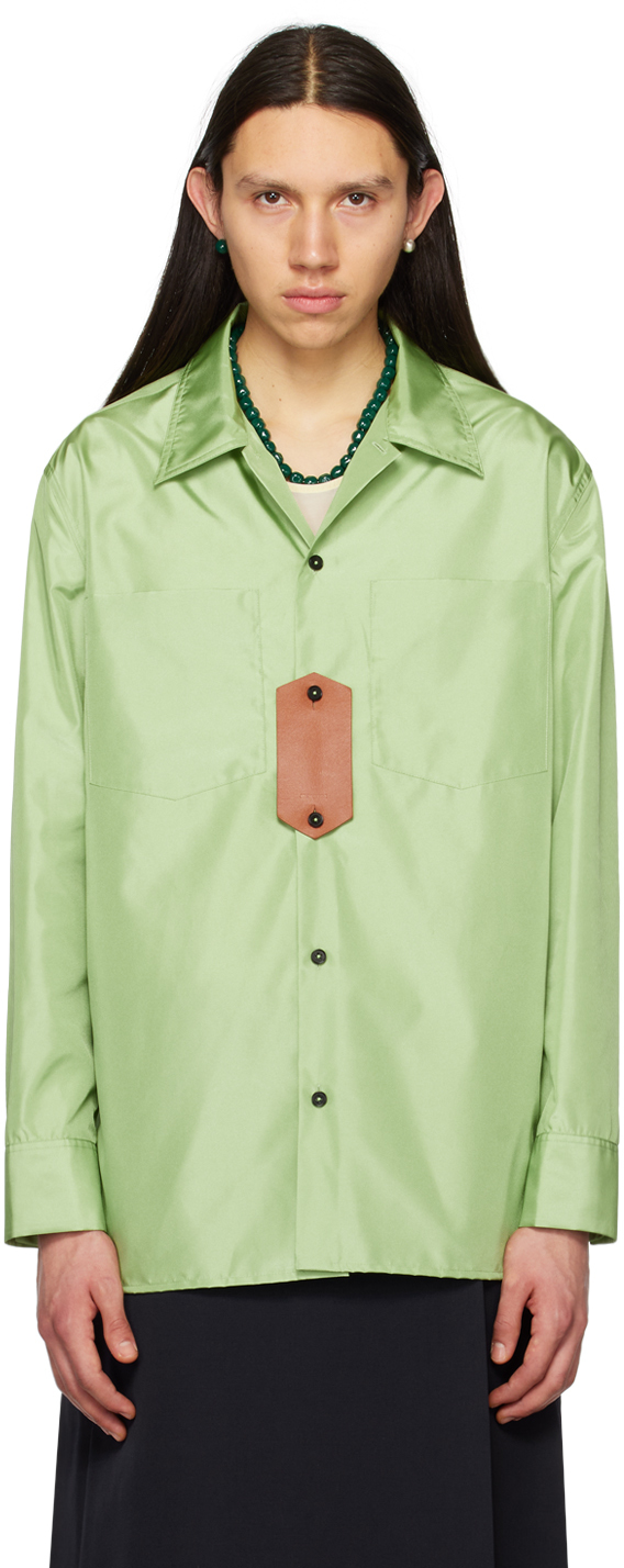 Jil Sander Mens Lime Green Point-collar Relaxed-fit Shell Shirt