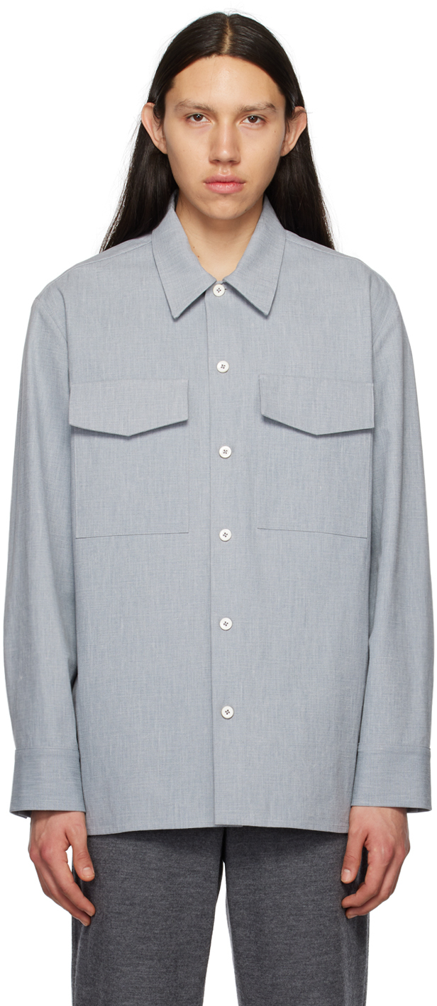 Shop Jil Sander Blue Spread Collar Shirt In 045 - Celestial Blu
