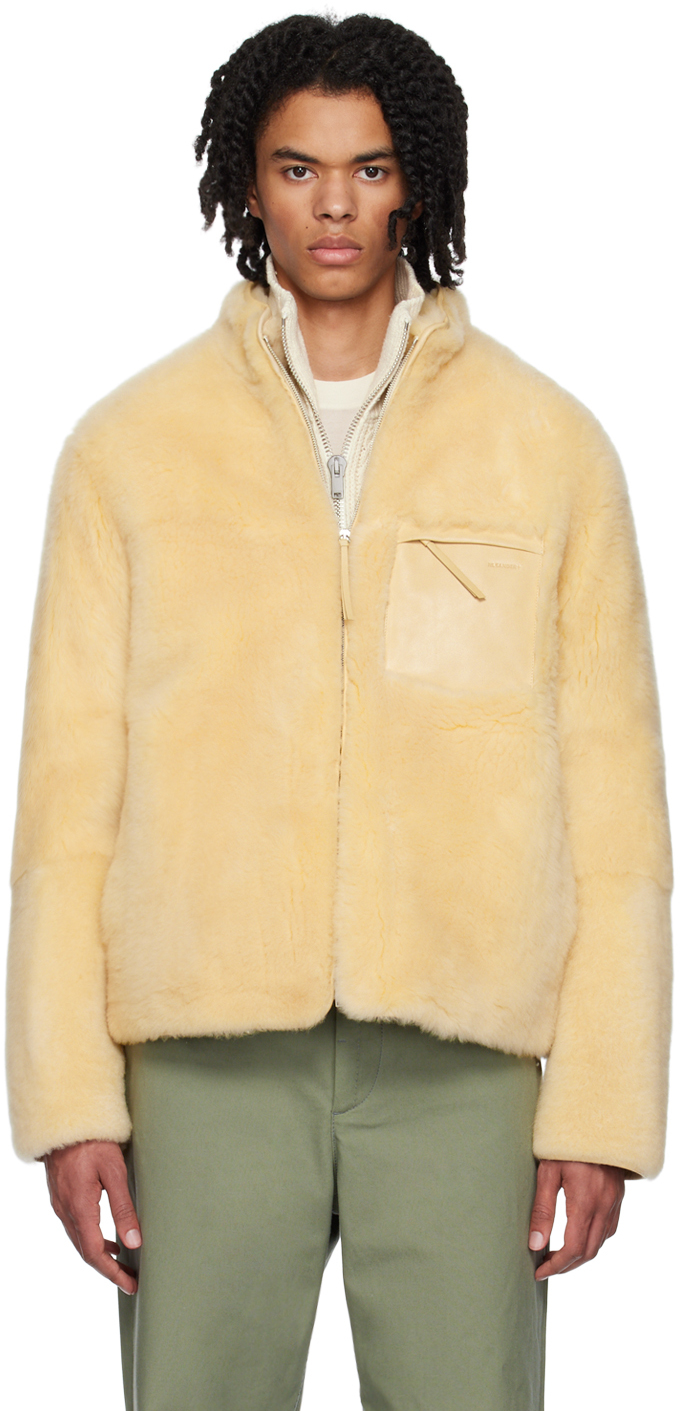 Beige Embossed Shearling Jacket