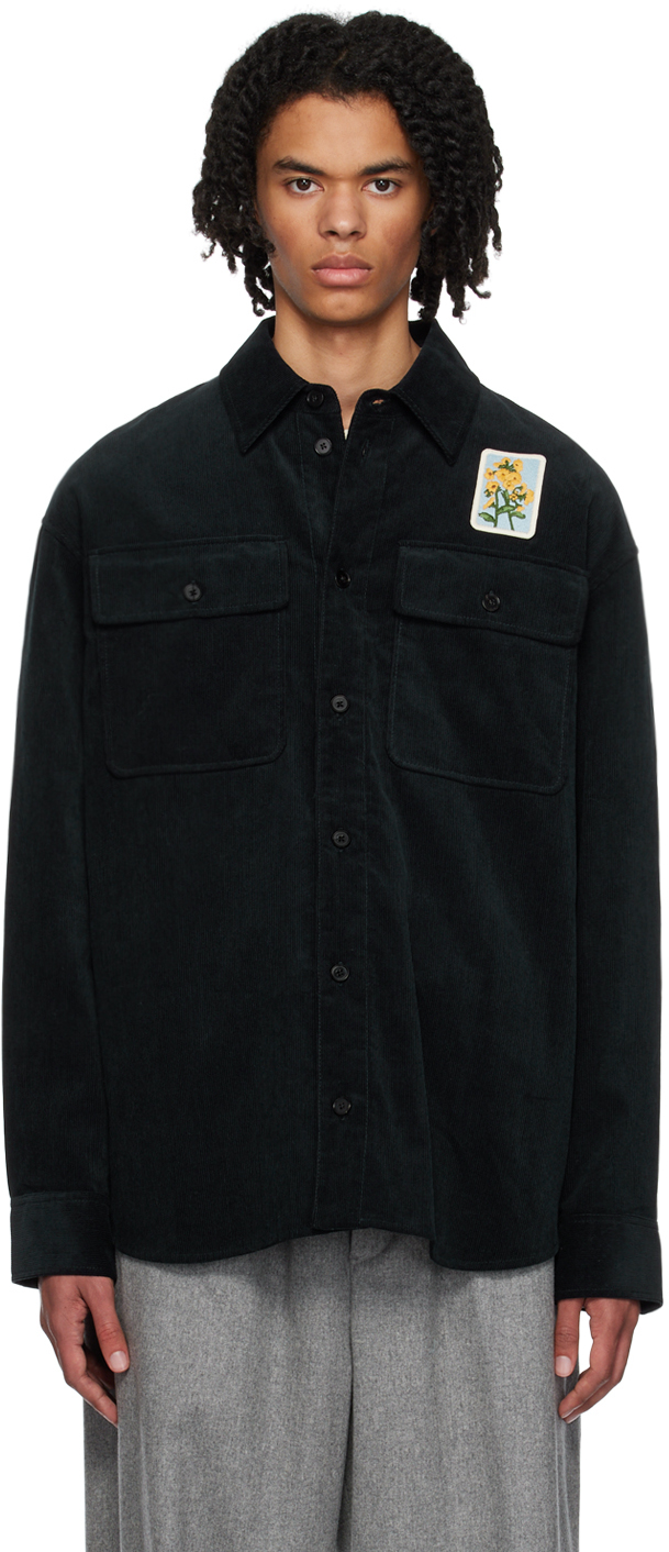 Jil Sander Embroidered Patch Corduroy Shirt In Blue