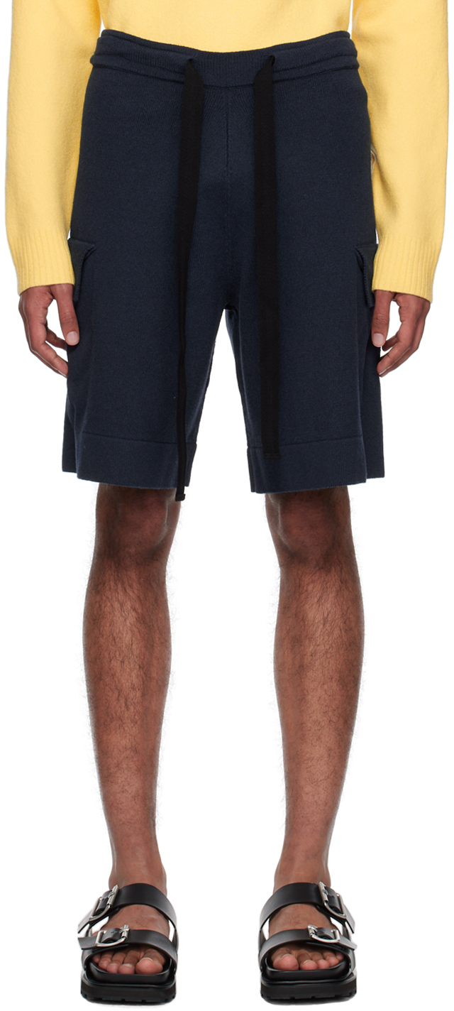 Jil Sander Navy Drawstring Shorts In 406 - Dark Blue