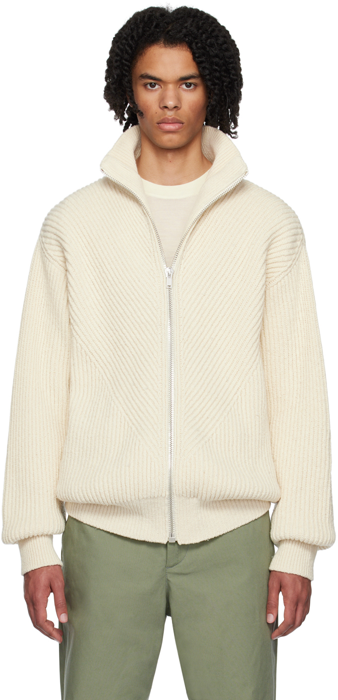 Jil Sander Knitted Zip-up Cardigan In 109 - Natural