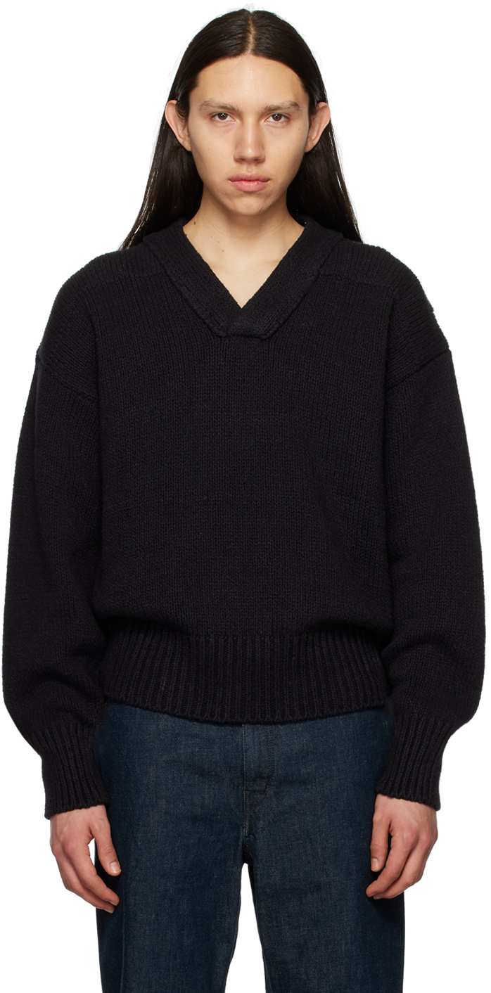 Jil Sander Black V-neck Sweater In 001 - Black