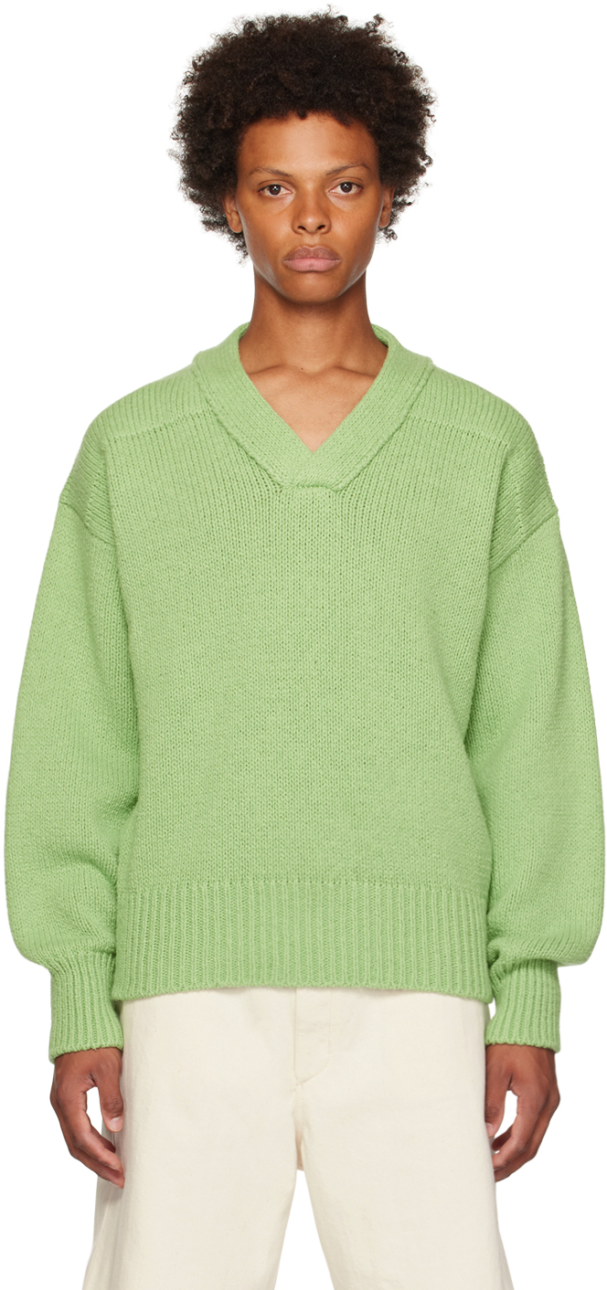 Jil Sander Green Rib Sweater In 328 - Lime Green