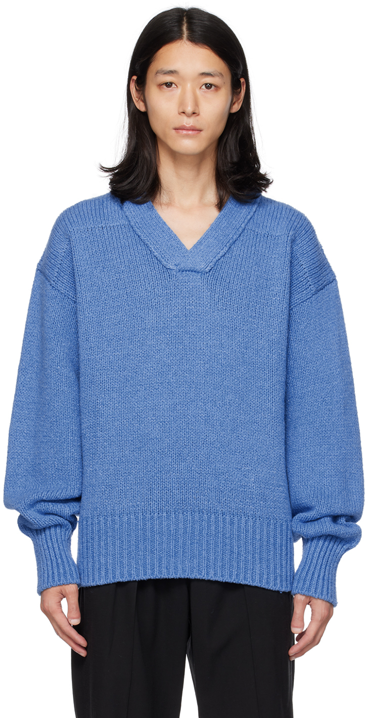 Jil Sander Blue Rib Sweater In 444 - Sky Blue