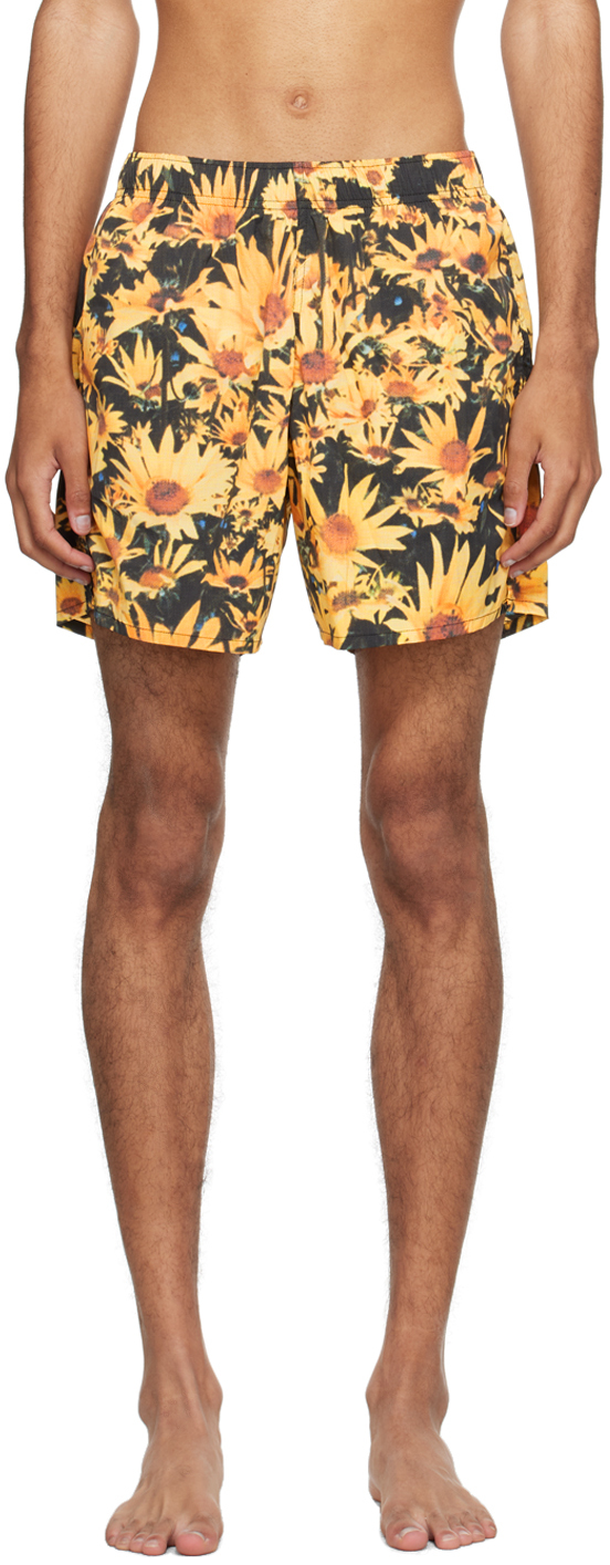 Shop Jil Sander Yellow & Black Floral Swim Shorts In 773 - Flower Field