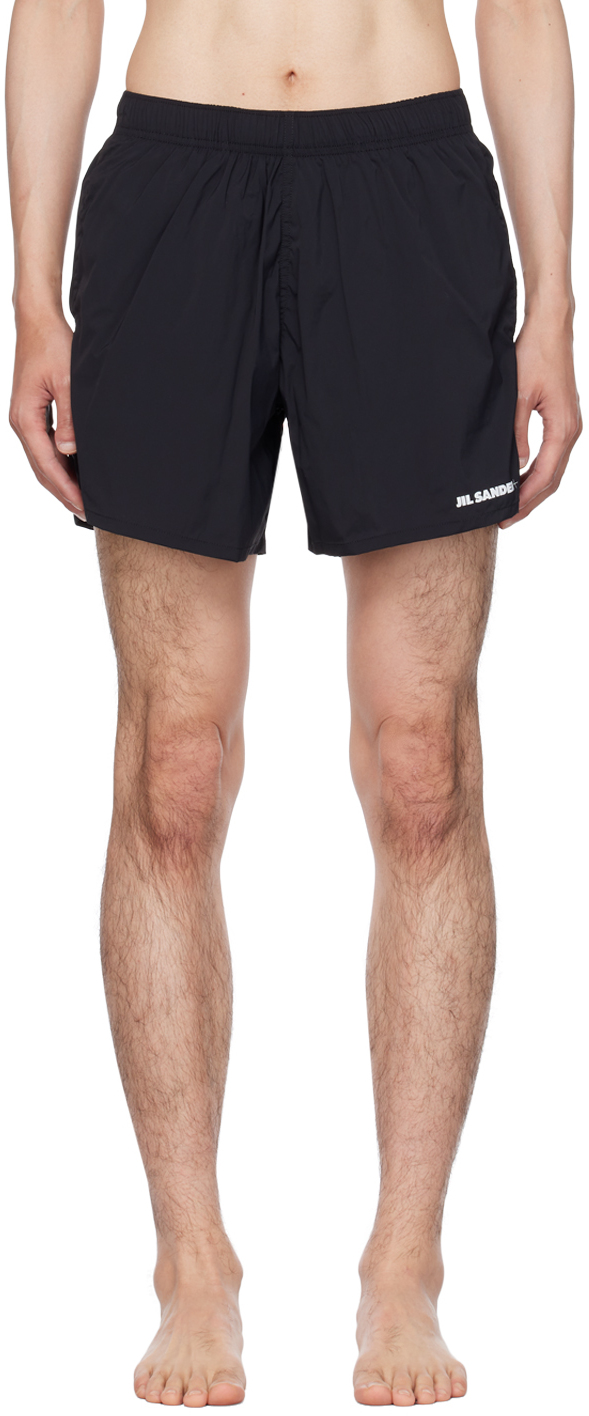 Shop Jil Sander Black Printed Swim Shorts In 001 - Black