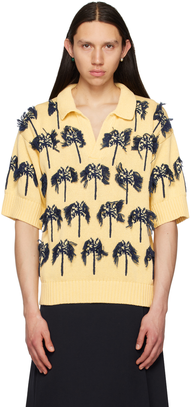 Jil Sander Intarsia Cotton-blend Polo Shirt In Yellow