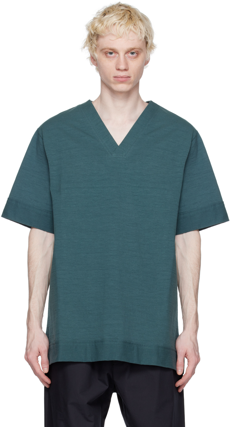 JIL SANDER GREEN V-NECK T-SHIRT