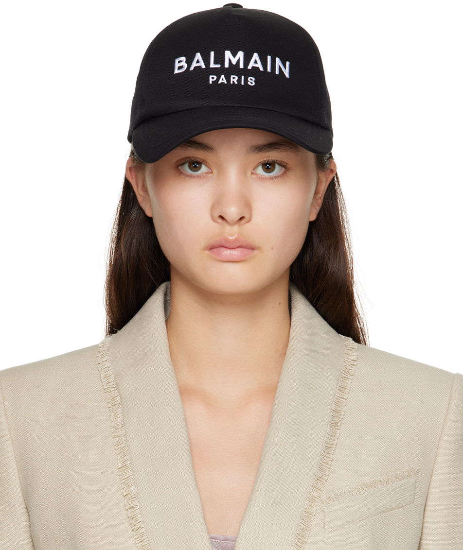 Balmain: Black Embroidered Cap | SSENSE