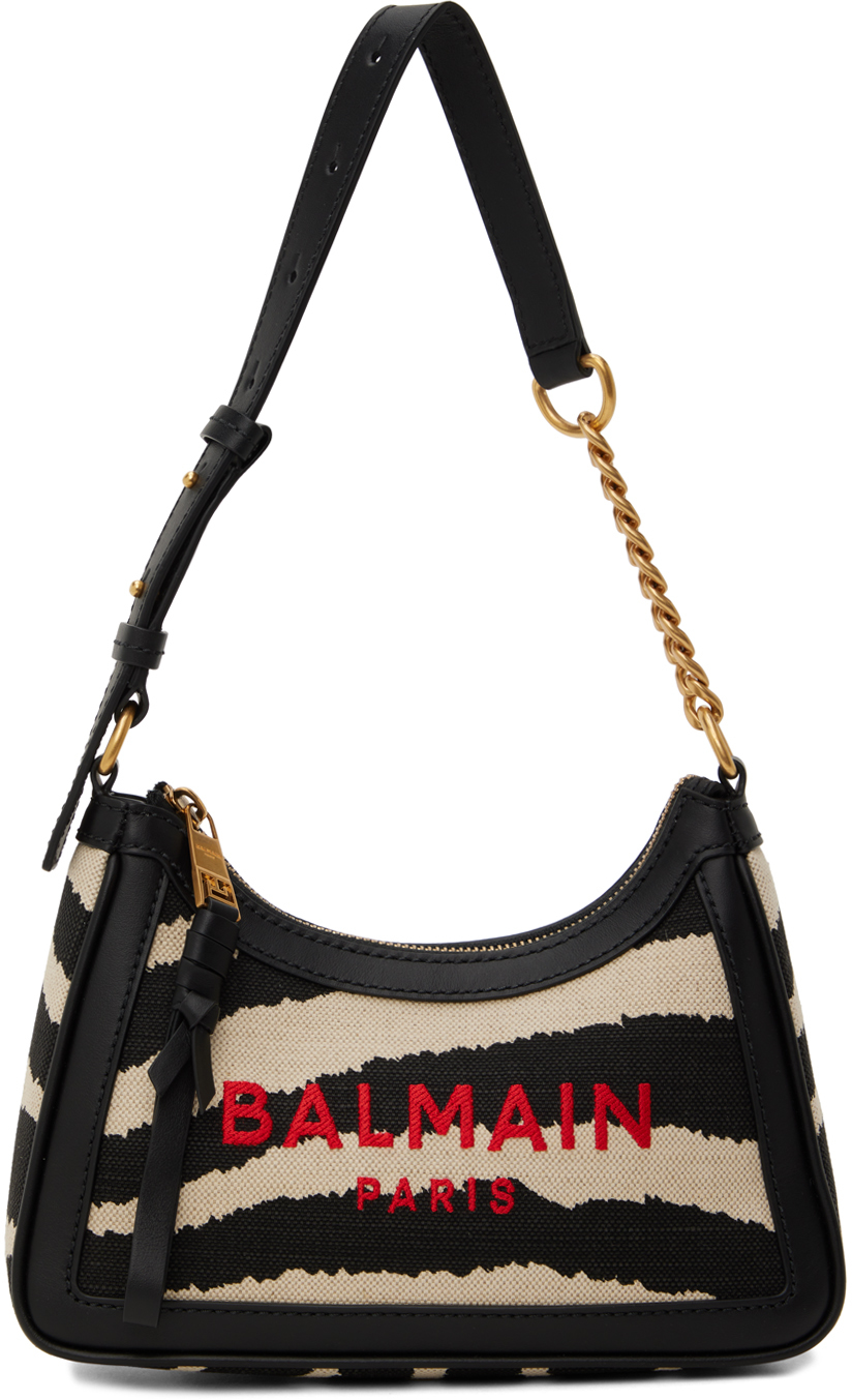 Balmain: Black & Off-White B-Army Zebra Bag | SSENSE