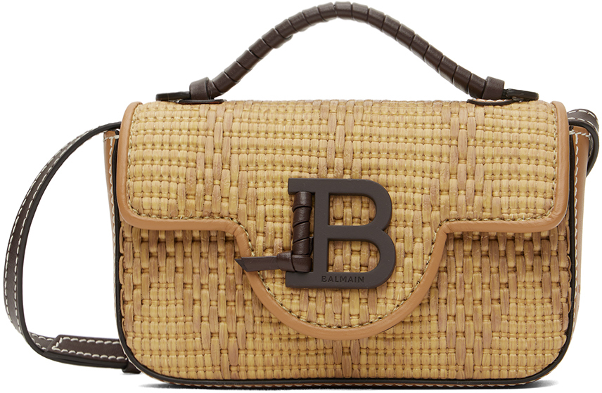 Balmain Beige Mini B-buzz Shoulder Bag In 8au Marron Clair/mar