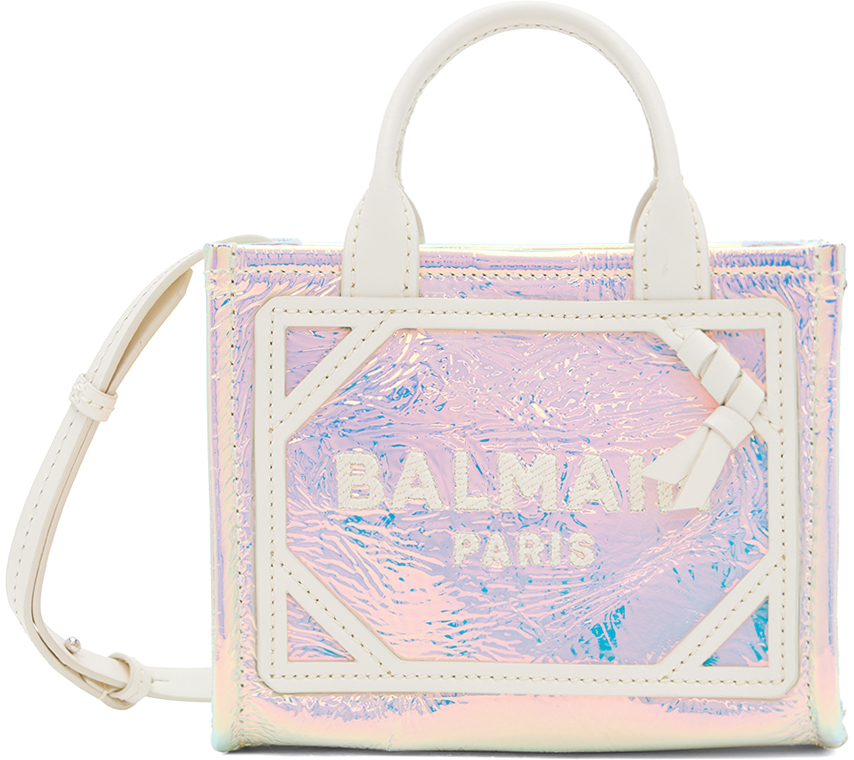 Balmain Silver Mini B-army Bag In Cream