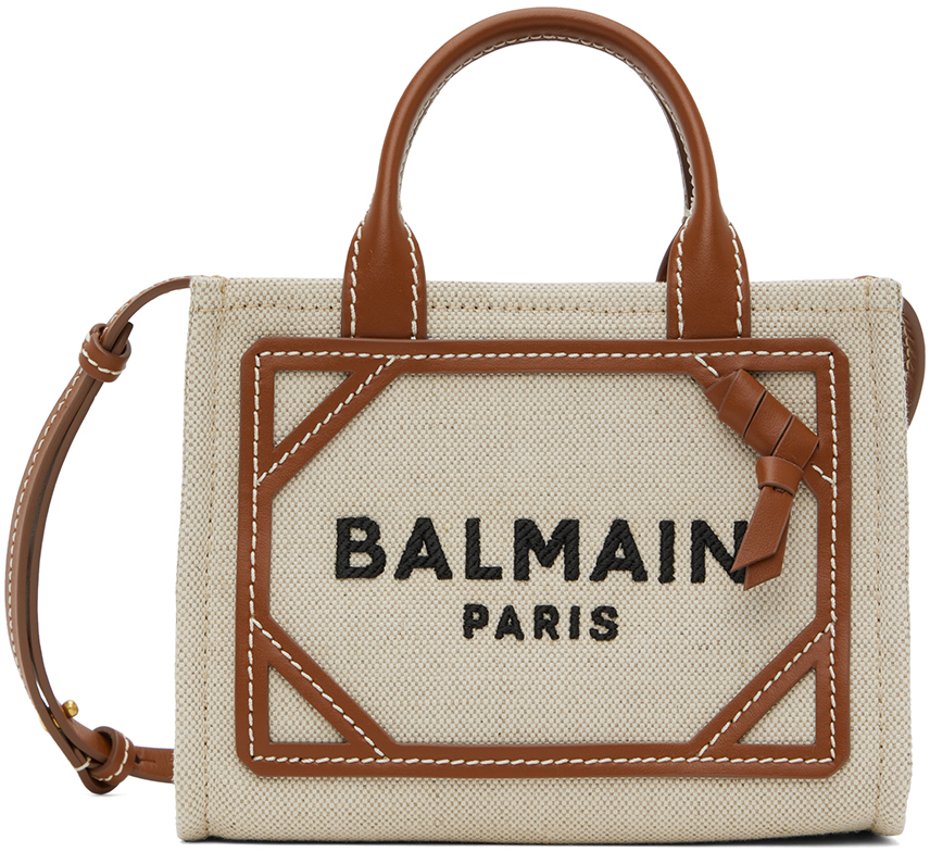 Balmain: Off-White & Tan Mini B-Army Shopper Bag | SSENSE