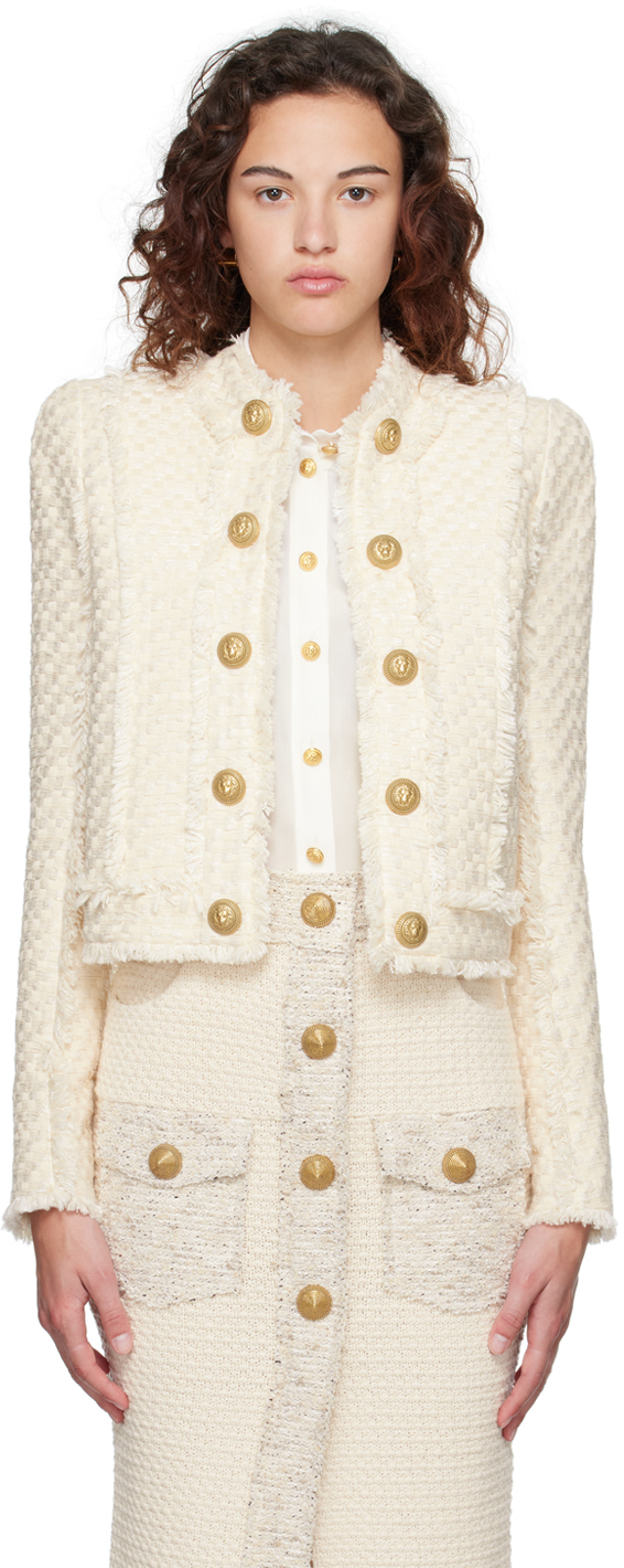 Balmain Beige Fringed Blazer In White