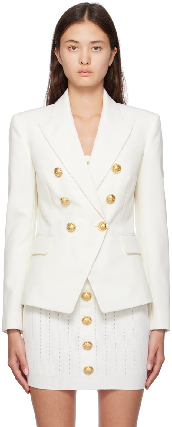 White Double-Breasted Blazer by Balmain on Sale