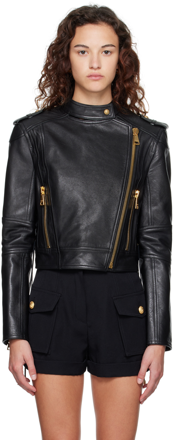 Balmain Black Lace-Up Leather Jacket