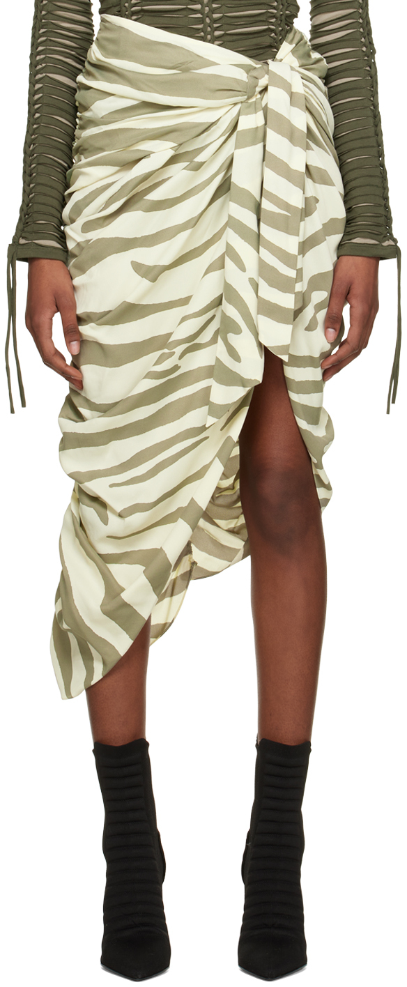 Balmain Zebra-print Midi Skirt In Glu Beige/kaki Clair