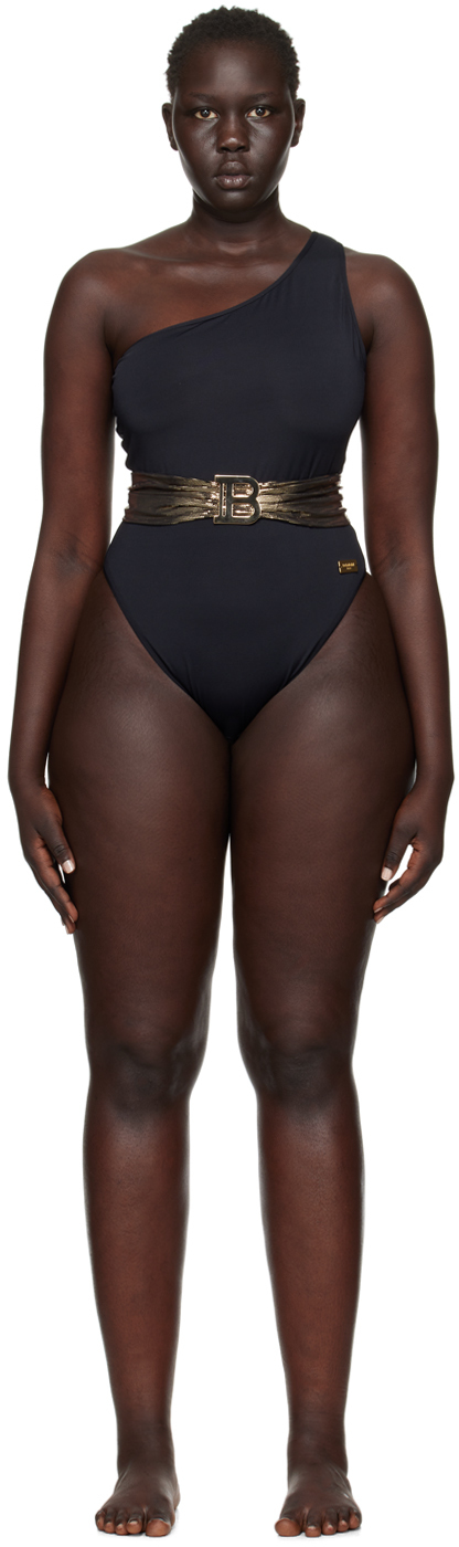 Black Single-Shoulder Swimsuit