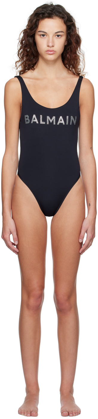 Balmain Black Crystal One-Piece Swimsuit