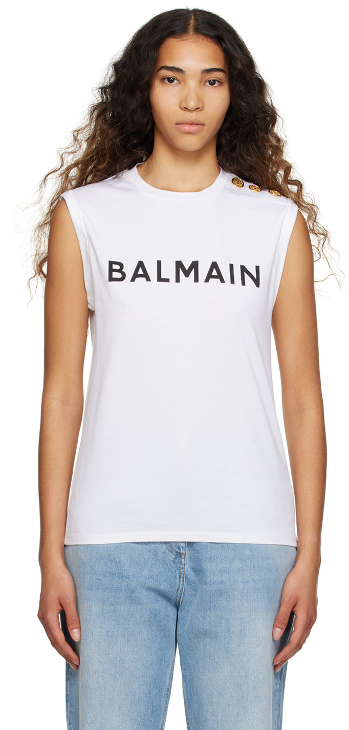 Balmain Logo Tank Top In White