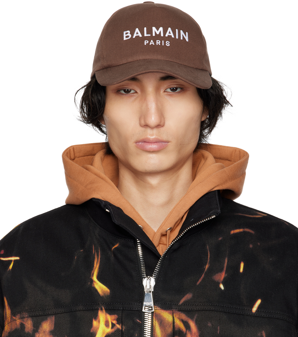 Balmain Brown Embroidered Cap In Wcw Marron Foncé/bla