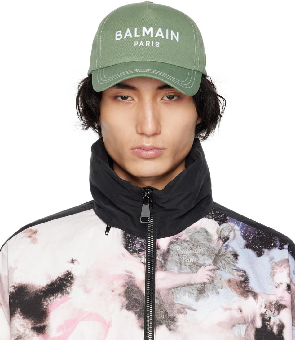 Balmain: Green Embroidered Cap | SSENSE Canada