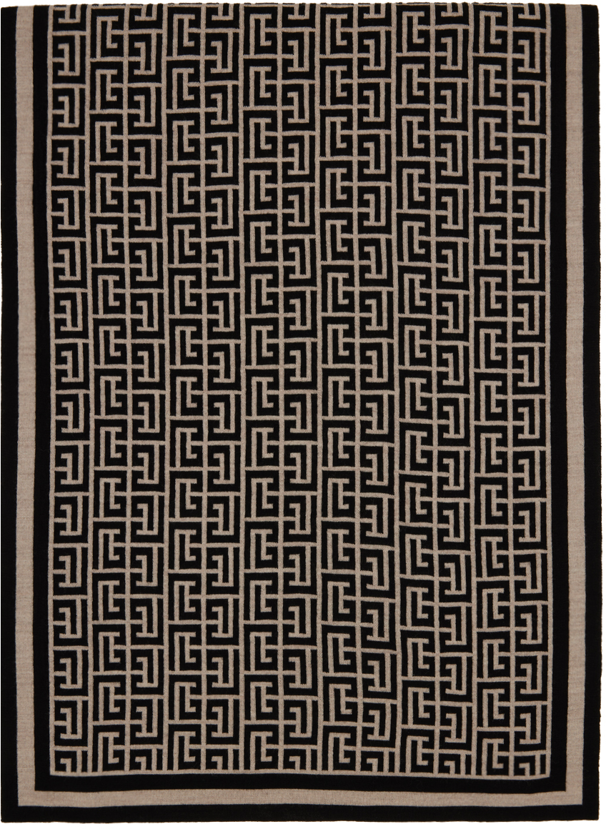 Balmain Black & Off-White Monogram Scarf