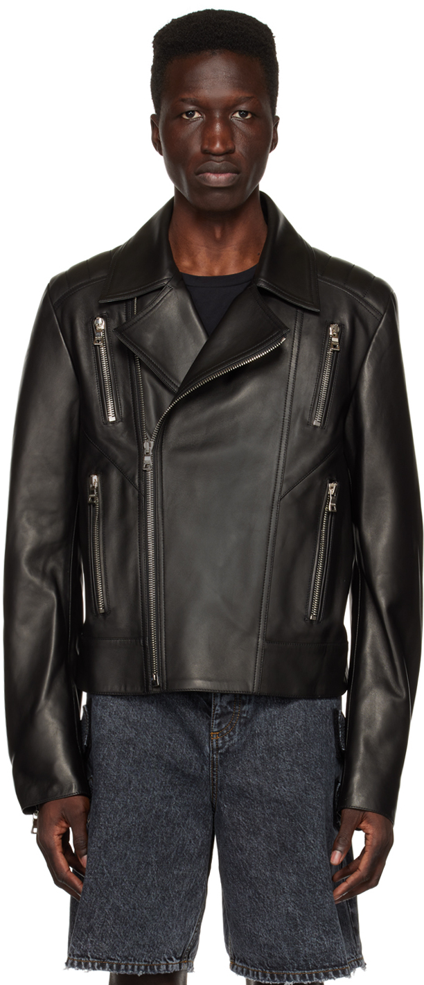 Balmain panelled biker jacket - Black
