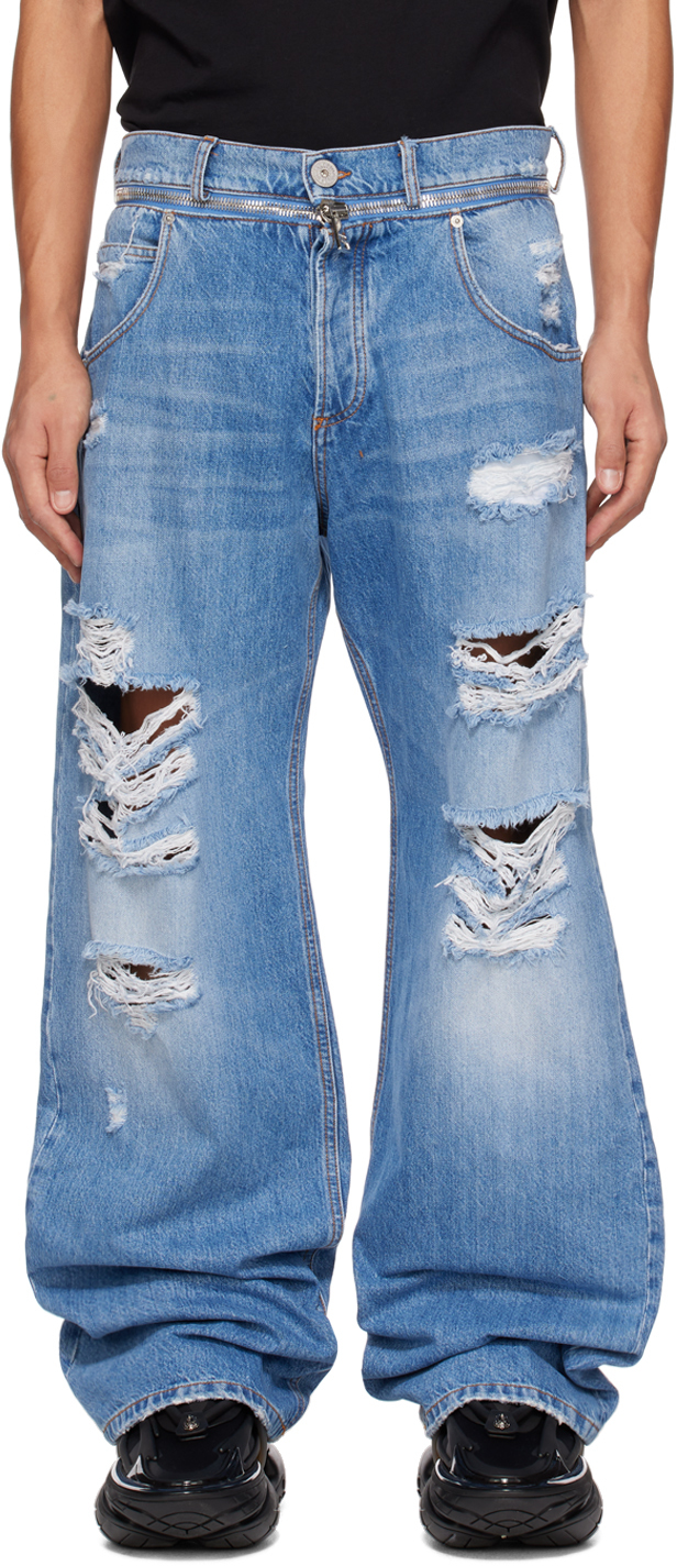 Gangster Aanvulling Verdorie Blue Zip Jeans by Balmain on Sale