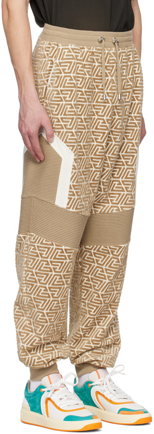 BALMAIN KHAKI PYRAMID MONOGRAM LOUNGE PANTS