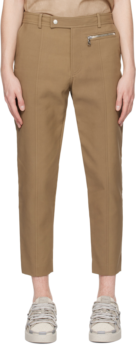 Taupe Paneled Trousers by Balmain on Sale