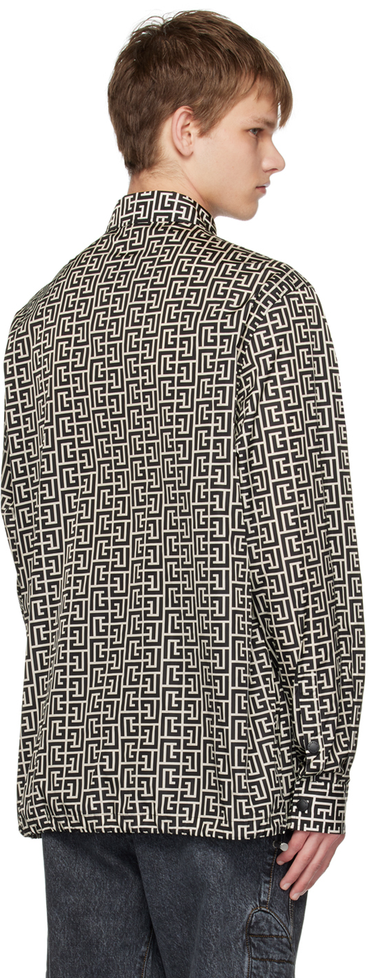 Balmain Black & Beige Monogram Shirt In Gfe Ivoire/noir