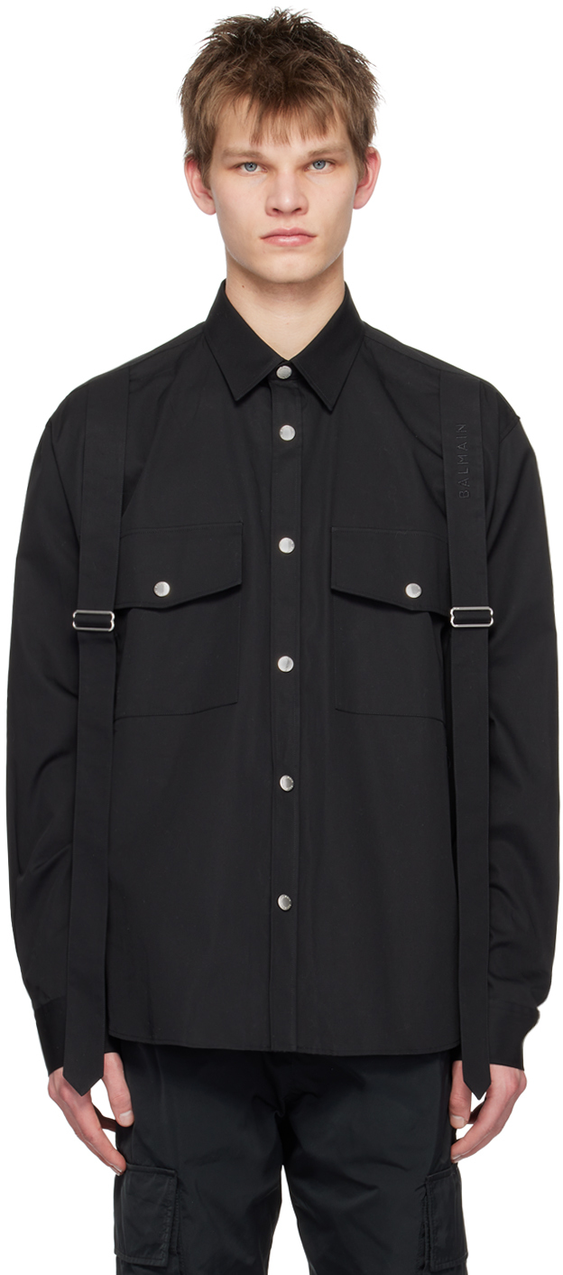 Balmain Black Strap Shirt In 0pa Noir