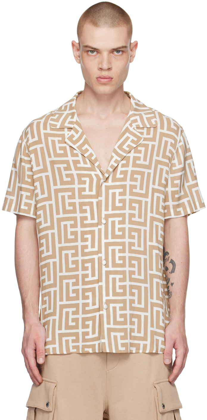 Balmain Men's Macro Monogram Pajama Shirt