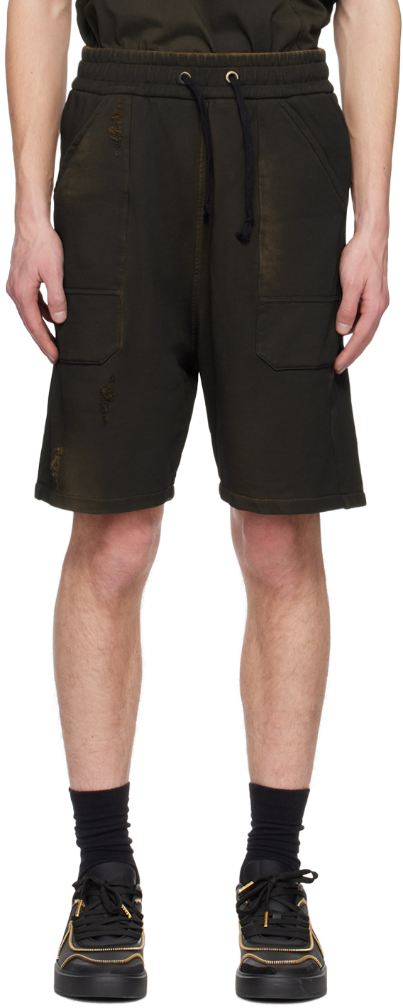 Balmain Black Distressed Shorts In Egv Noir/nude/gris F